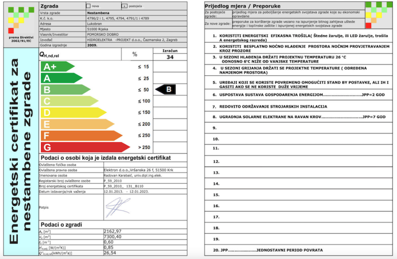 ENERGETSKO CERTIFICIRANJE OBJEKTA
